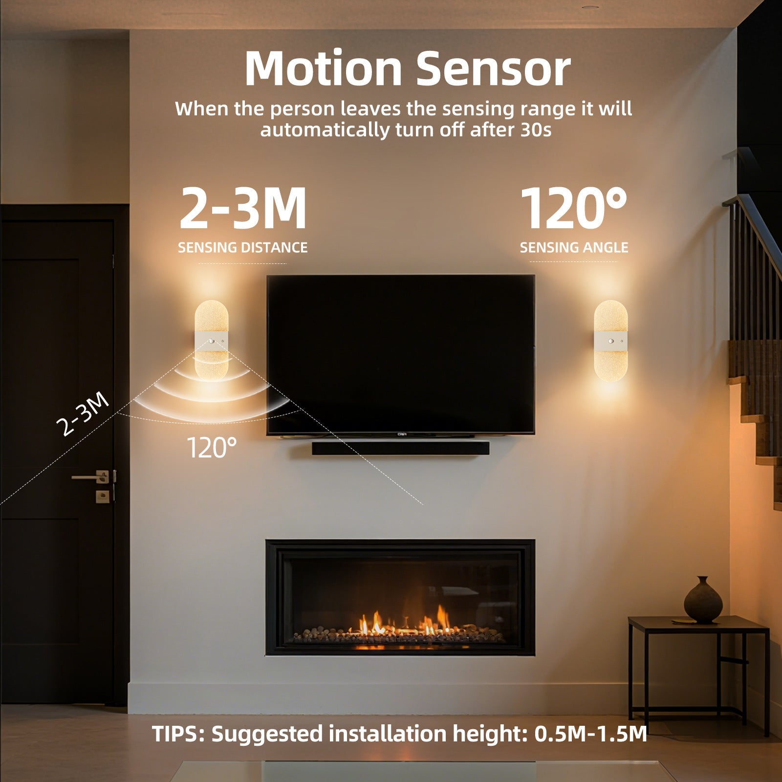 New Led Motion-Sensor Bedside Wall Lamp, Rechargeable, No-Wiring