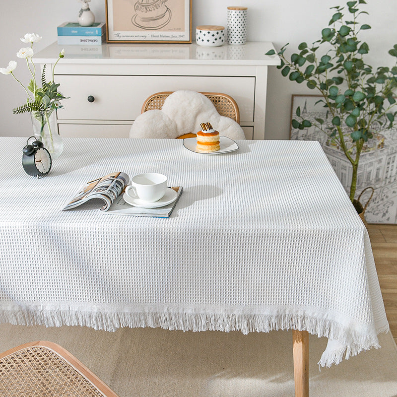Maliben | Waffle Modern Tablecloth, Knitted Fabric Lace Coffee Cloth, Round Tablecloth, Rectangular Tablecloth