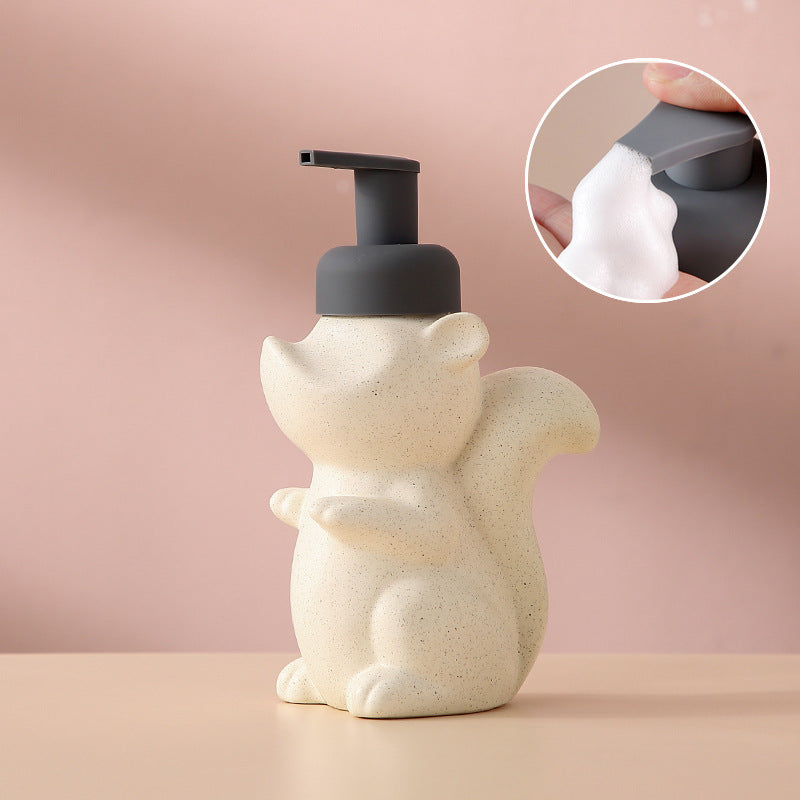 Maliben | Ceramic Soap Dispenser, Squirrel Foam Pump Bathroom Bottle, Animal Design, Refillable Reusable Lotion Pump for Bathroom Kitchen, 510ml/17.2oz