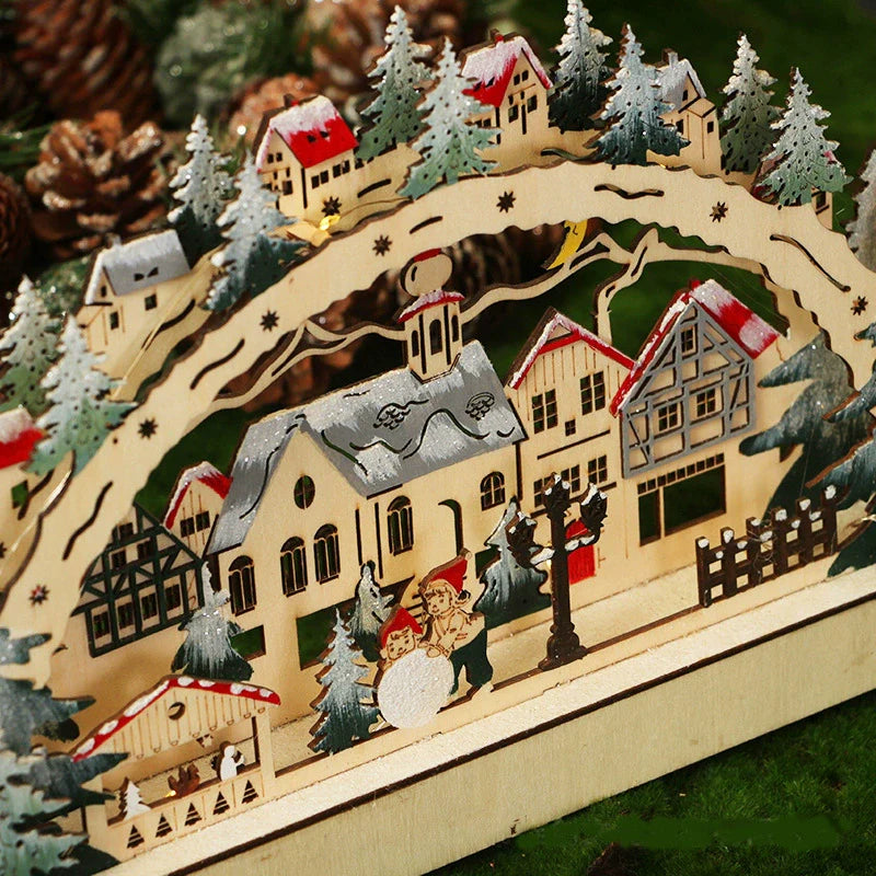 Wooden Led Christmas Village Decoration