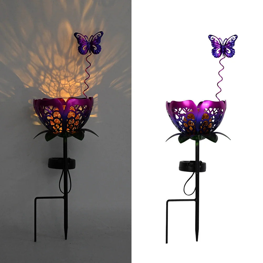 New Hollow Projection Solar Garden Light, Iron Craft Ground Stake Sunflower Lamp