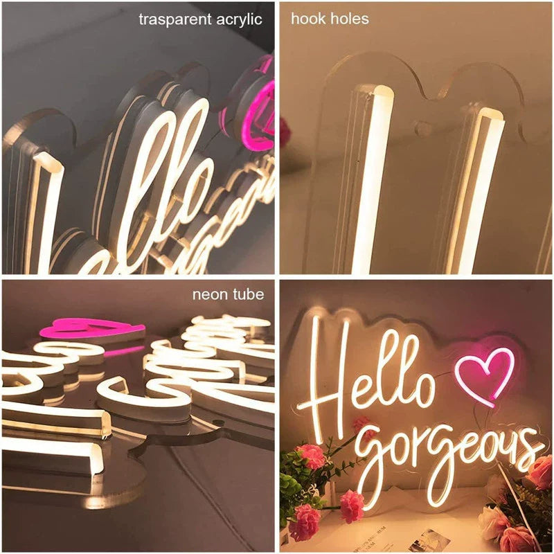 New Led Backboard Neon Light "Hello Gorgeous"