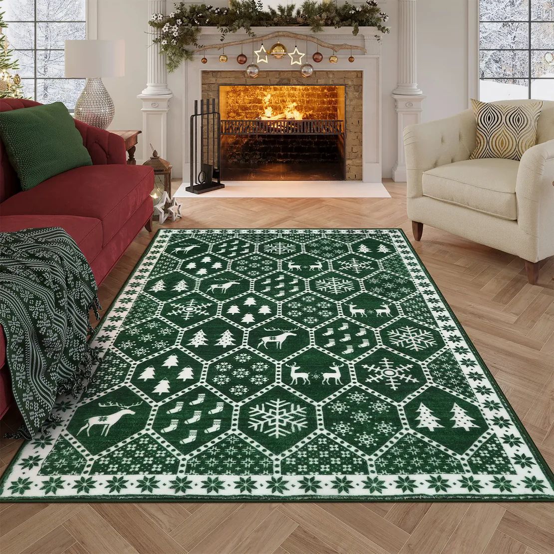 Maliben | Christmas Rug - Crystal Velvet Living Room Bedroom Non-Slip And Stain-Resistant Rug