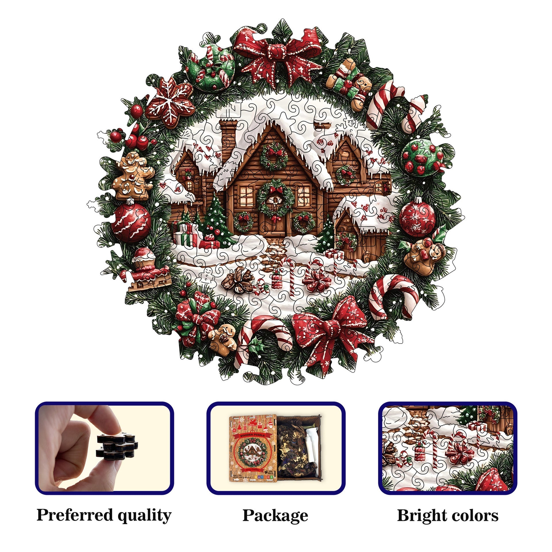 Wooden Irregular Christmas Wreath Piggy Bank Puzzle