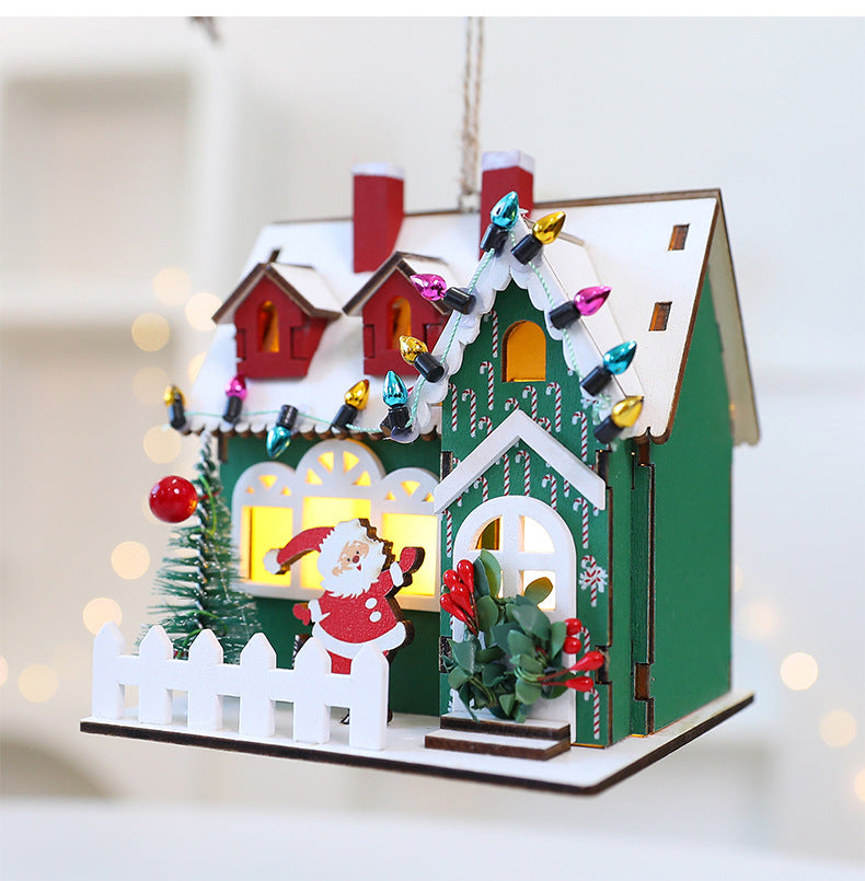 Miniature Wooden Christmas House Hanging Ornament