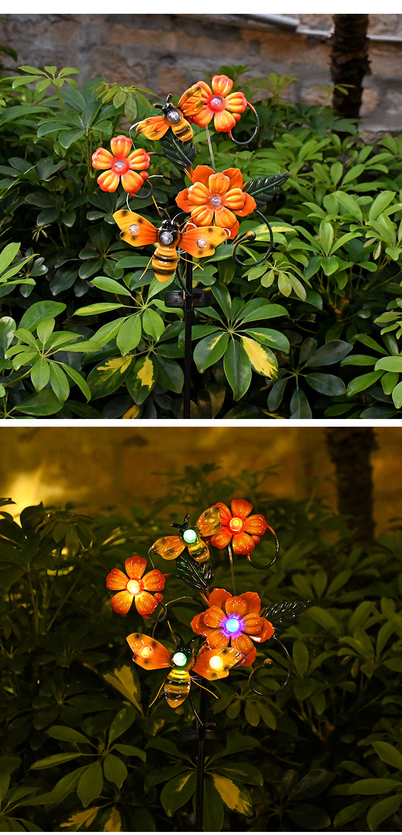 New Solar Iron Flower Butterfly Fire Lawn Light, Outdoor Garden Led Deco