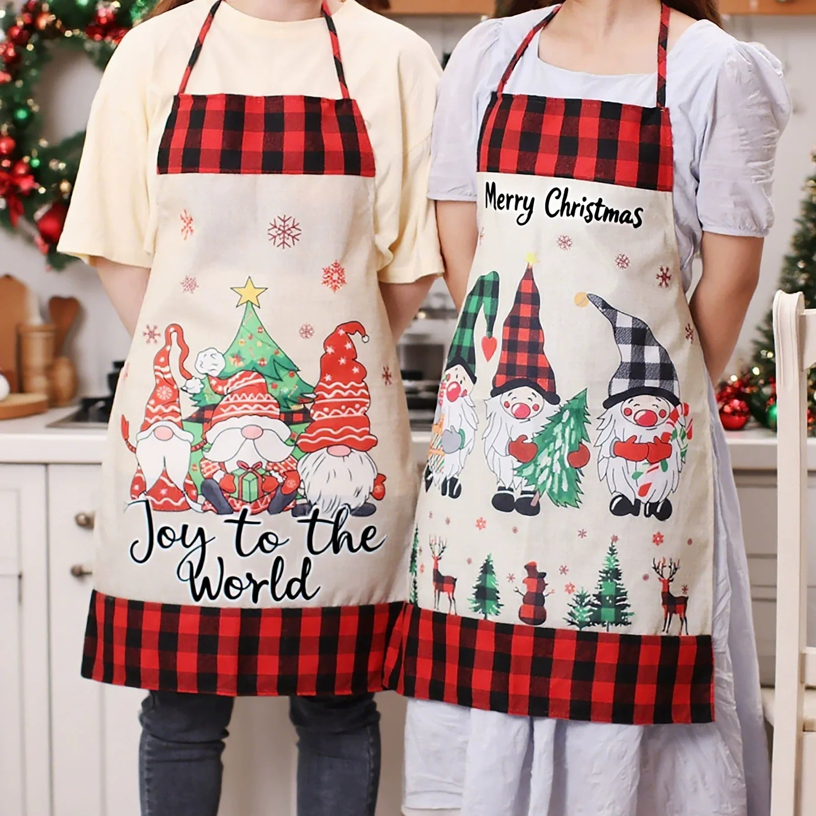 Colorful Burlap Faceless Gnome Christmas Apron
