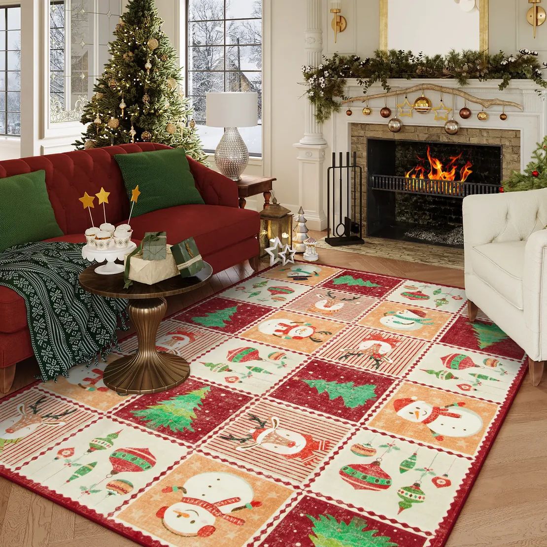 Maliben | Christmas Rug - Crystal Velvet Living Room Bedroom Non-Slip And Stain-Resistant Rug