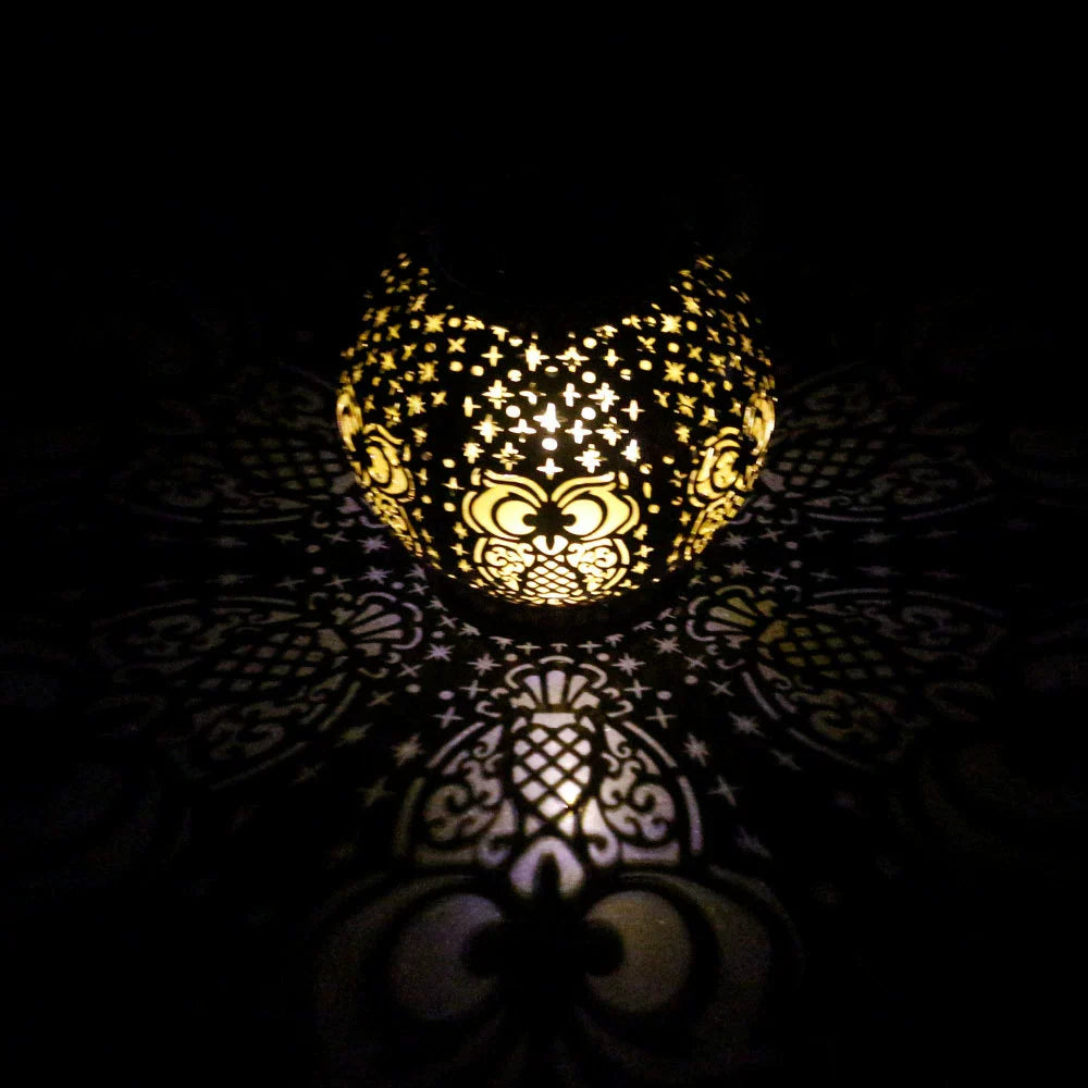 Solar Owl Hanging Light, Iron Lantern Outdoor Yard Decor