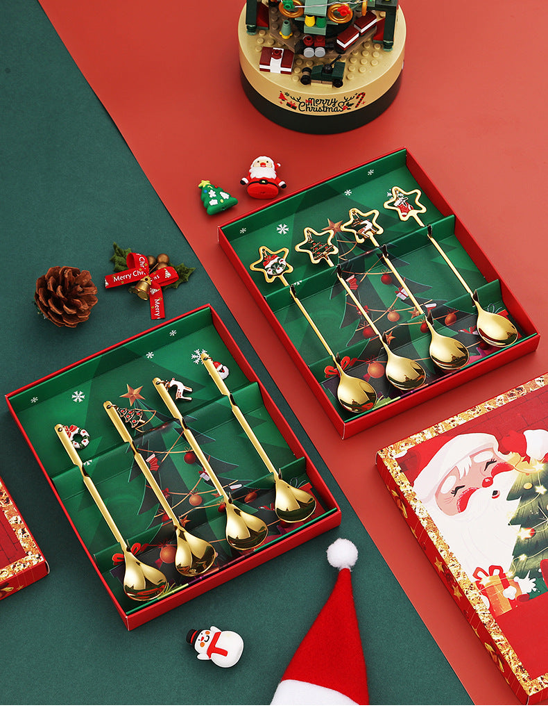 Stainless Steel Christmas Pendant Coffee Stirring Spoon Set