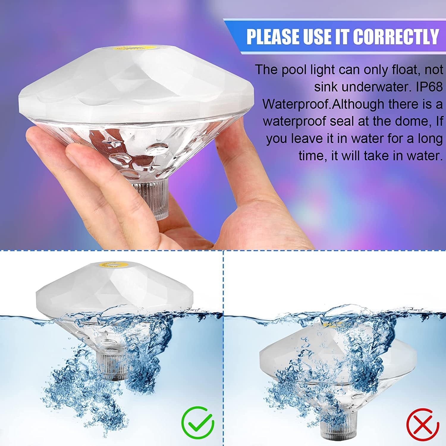 Outdoor Led Waterproof Diamond Pool Light Floating Decor