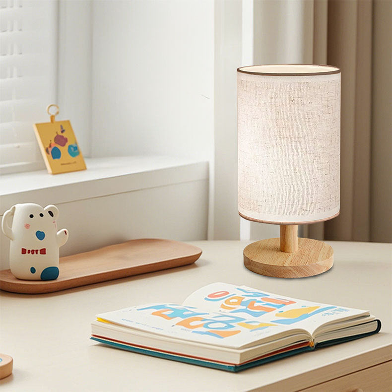 Usb Solid Wood Fabric Table Lamp