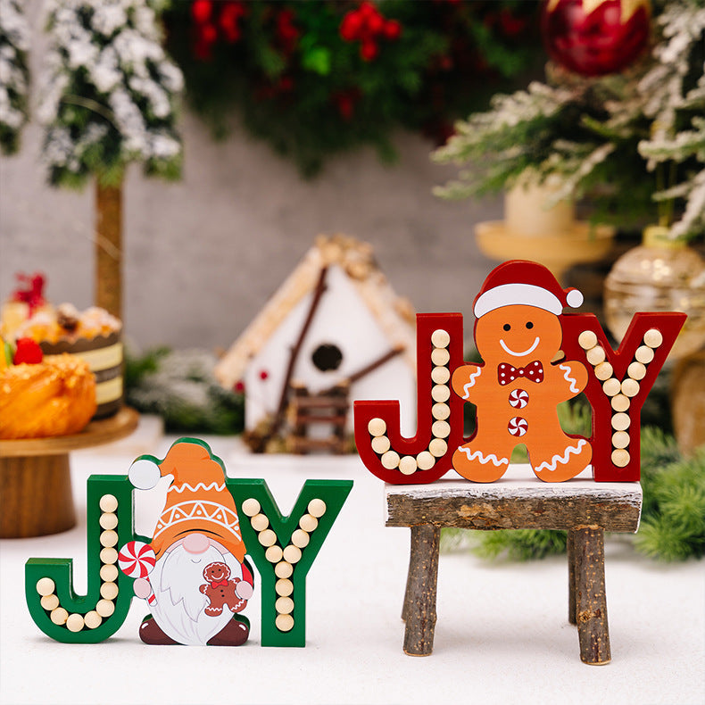 Wooden Gingerbread Gnome Joy Christmas Ornament