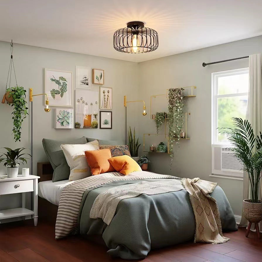 Maliben | Modern Industrial Birdcage Ceiling Lamp Black