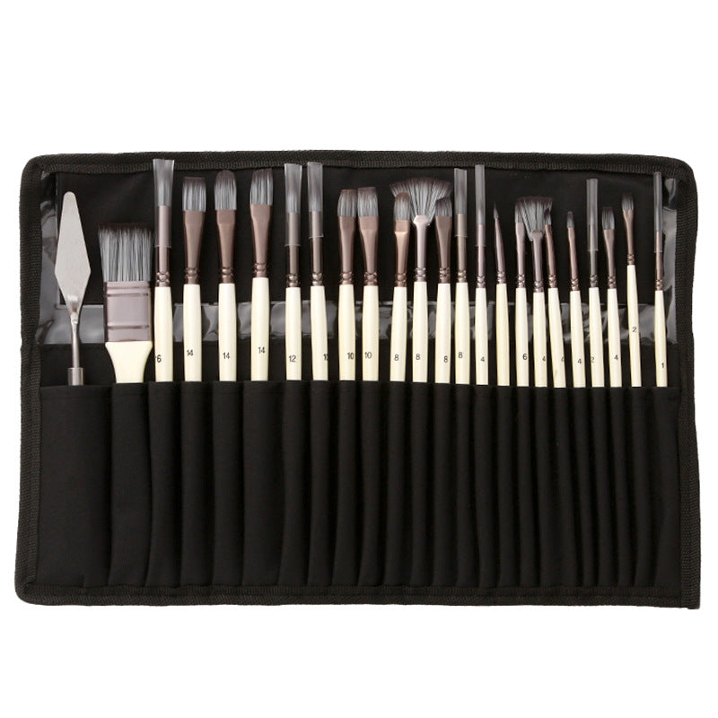 Maliben | Artist Paint Brush Set | 24 Nylon Brushes With 7 Shapes & Palette Knife | Acrylic, Oil & Watercolor