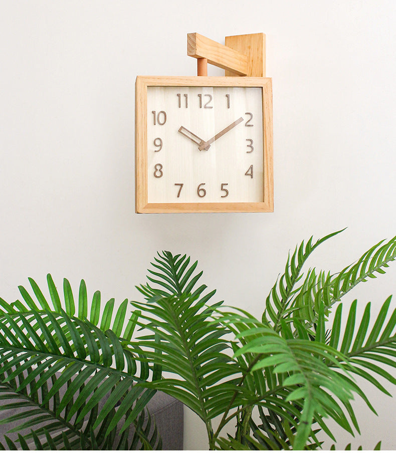 Maliben | Wall-Corner-Two-Sided Wood-Analog-Clock
