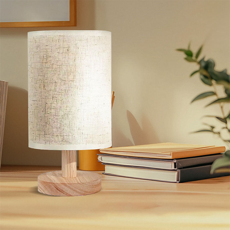 Usb Solid Wood Fabric Table Lamp