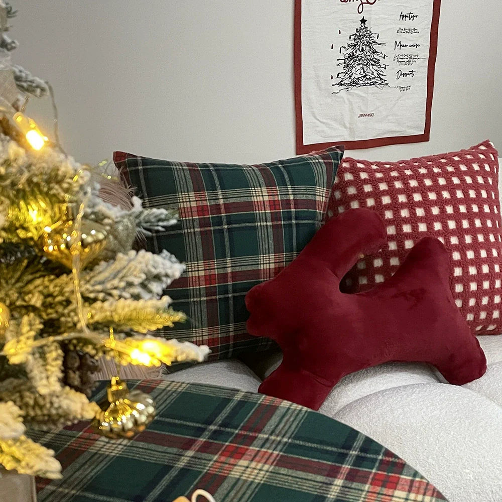 Red Green Plaid Christmas Throw Pillow