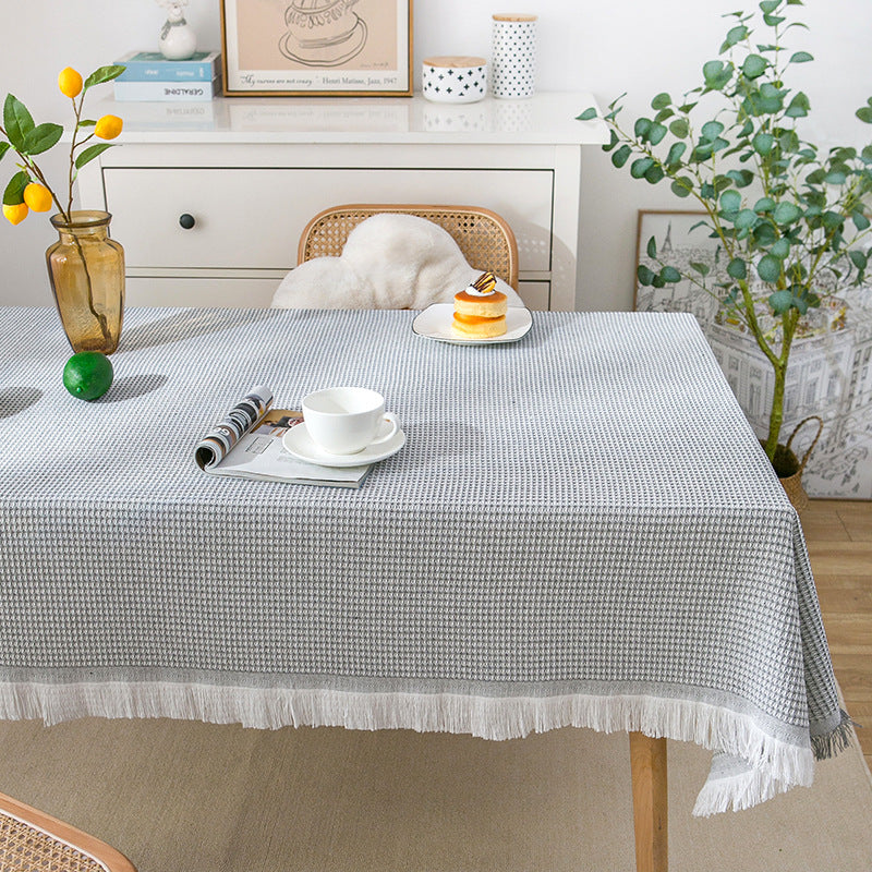 Maliben | Waffle Modern Tablecloth, Knitted Fabric Lace Coffee Cloth, Round Tablecloth, Rectangular Tablecloth