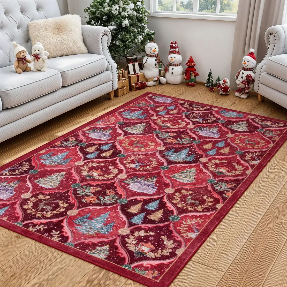 Maliben | Christmas Rug - Crystal Velvet Living Room Bedroom Non-Slip And Stain-Resistant Rug