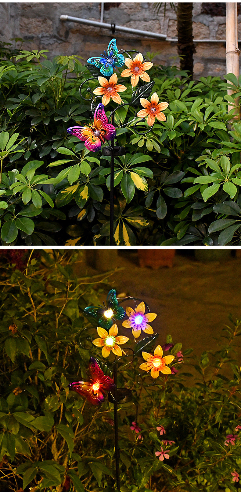 New Solar Iron Flower Butterfly Fire Lawn Light, Outdoor Garden Led Deco
