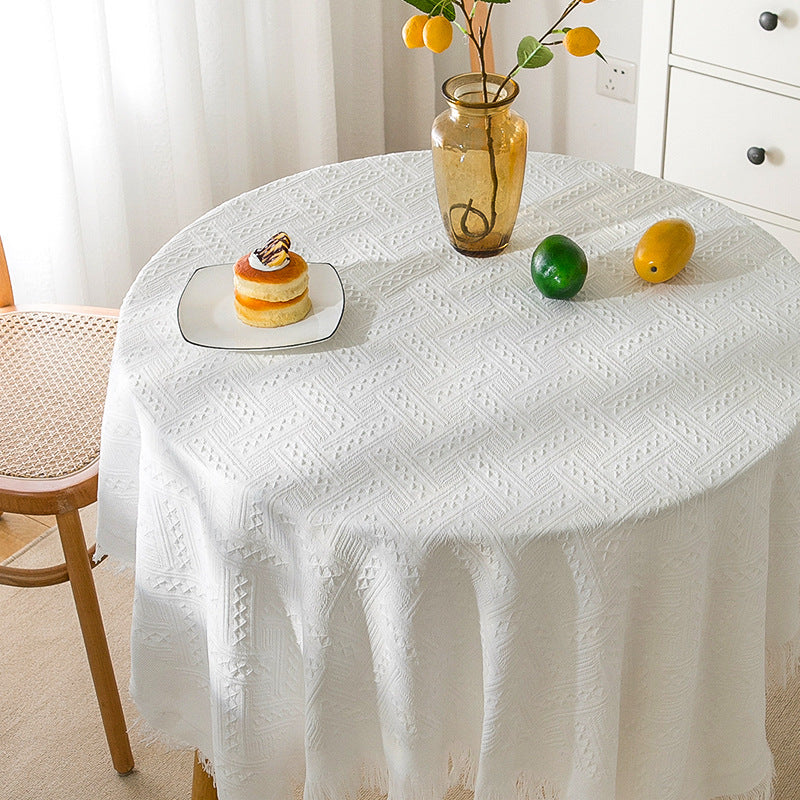 Maliben | Waffle Modern Tablecloth, Knitted Fabric Lace Coffee Cloth, Round Tablecloth, Rectangular Tablecloth
