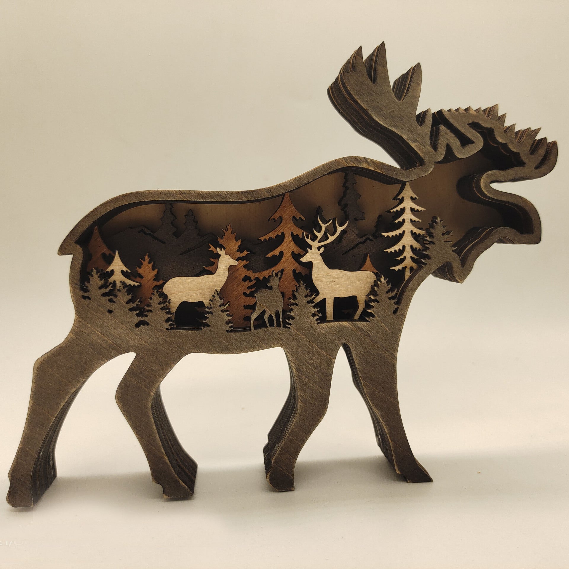 Wooden Woodland Elk Bear Christmas Ornament
