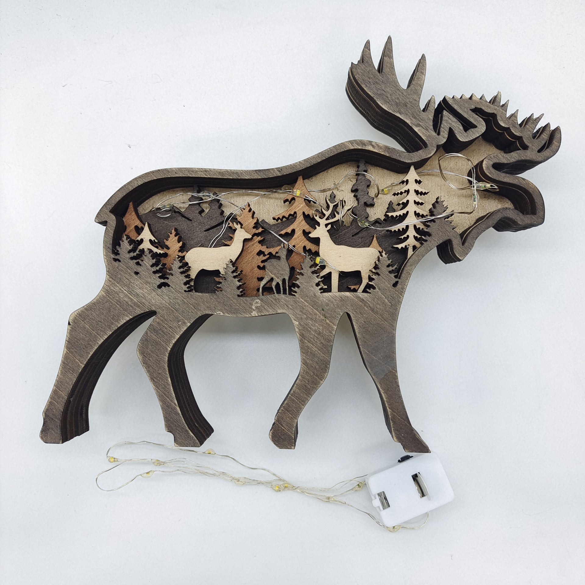 Wooden Woodland Elk Bear Christmas Ornament