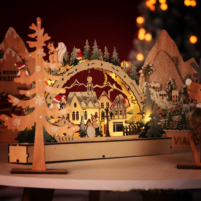 Wooden Led Christmas Village Decoration