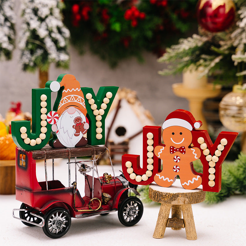 Wooden Gingerbread Gnome Joy Christmas Ornament