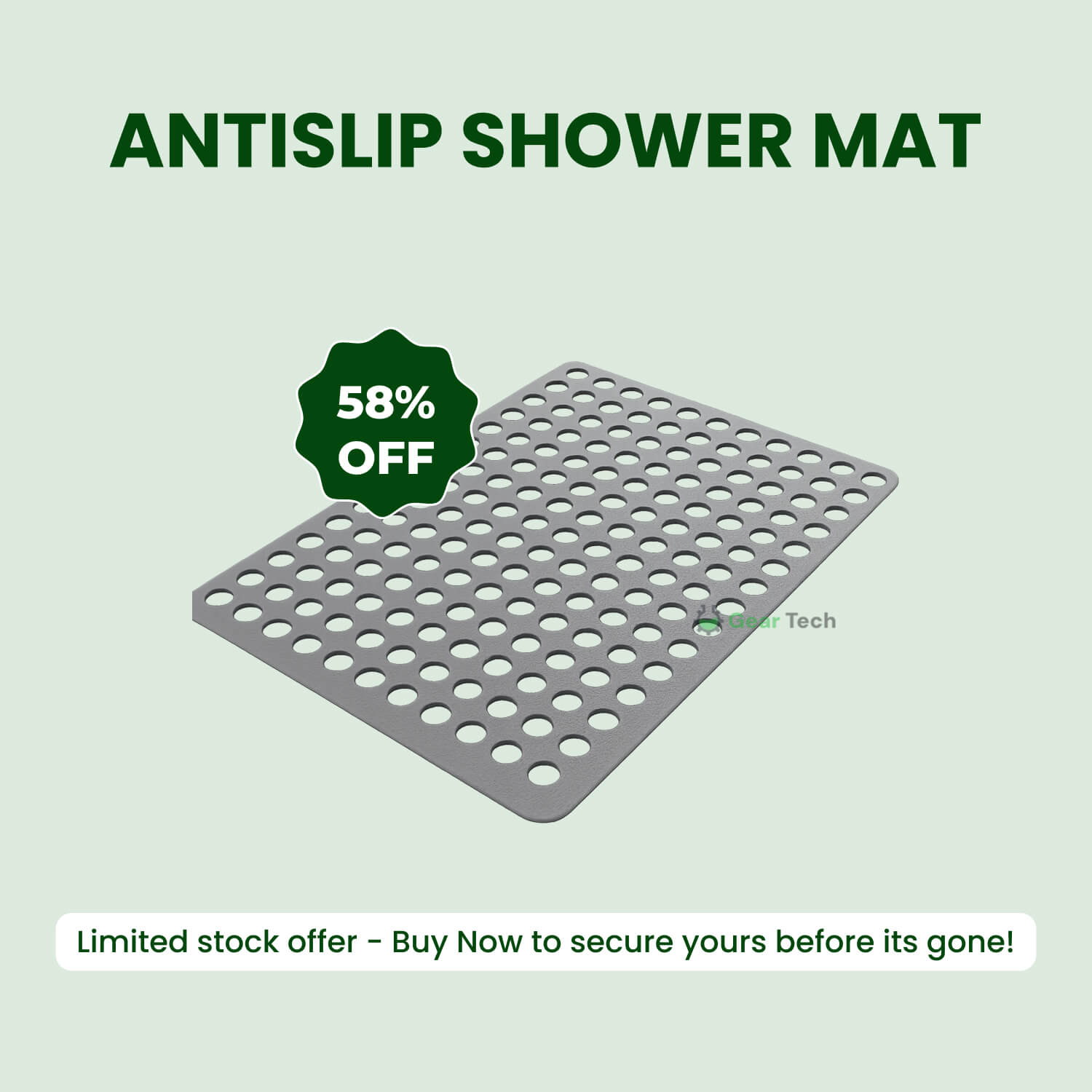 Maliben | Antislip Shower Mat | Hygienic, Mold Resistant & ComFortable for Safe Bathroom Use