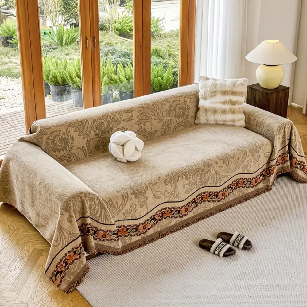 Maliben | Floral Tasseled Boho Sofa Cover