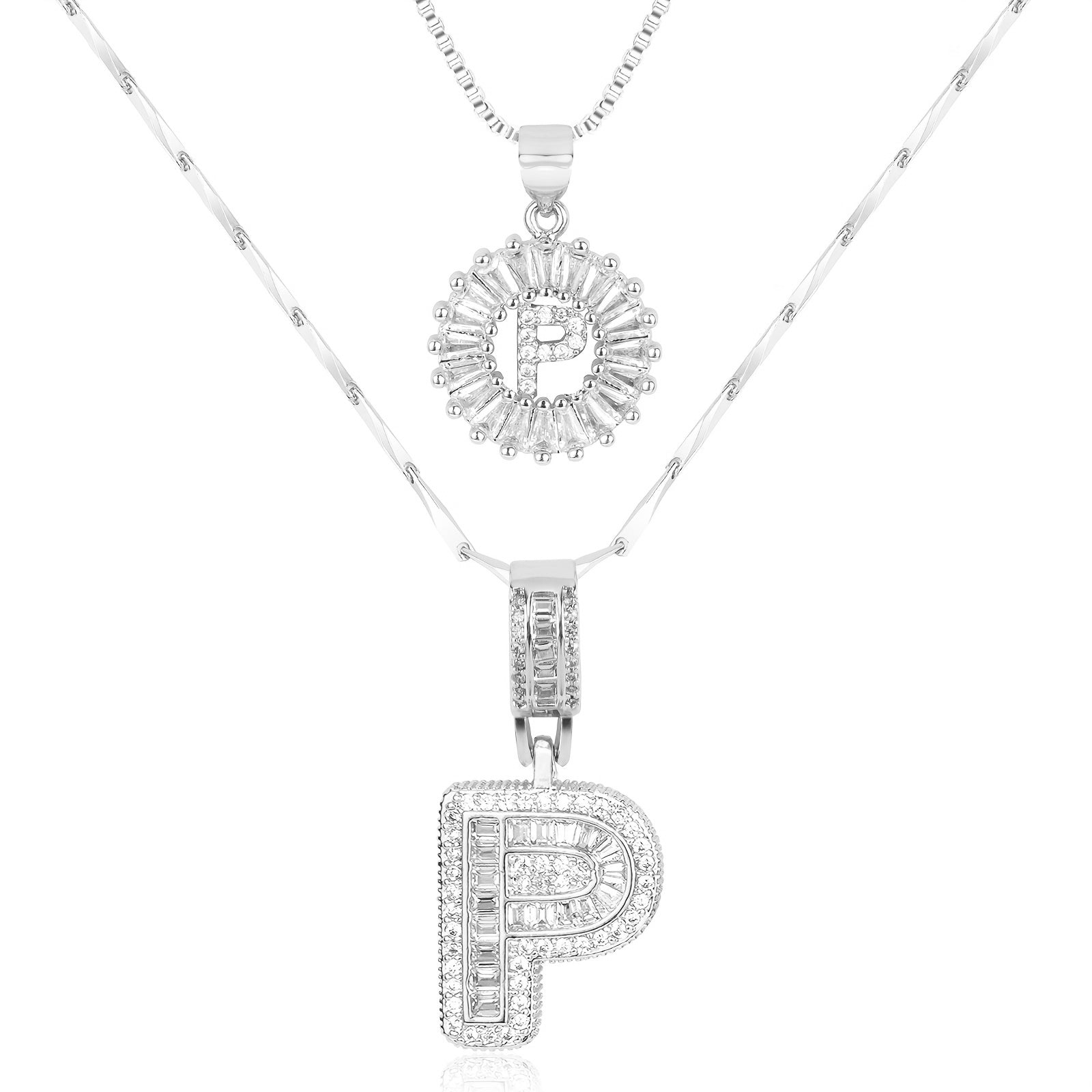 Maliben | 2pc 14k Diamond Letter Initial Necklaces