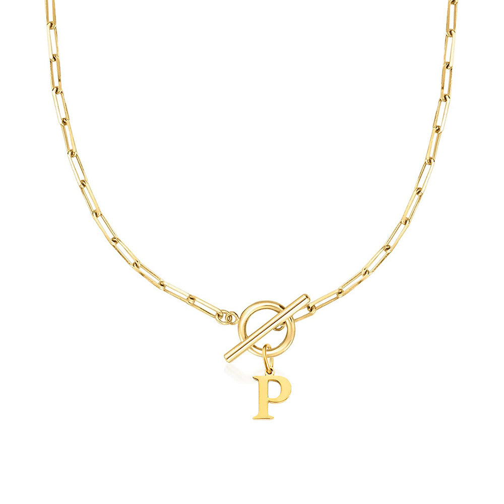 Maliben | Paperclip Letter Initial Circle Lock Clasp Necklace