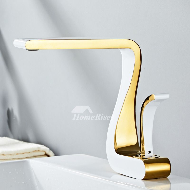 Maliben | Polished Gold Bathroom Sink Faucets Single Handle Luxury Brass White Modern One Hole
