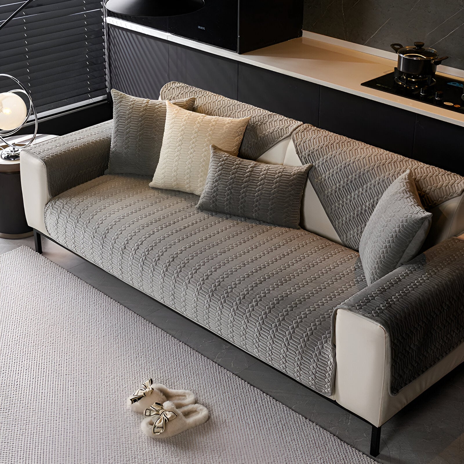 Maliben | Premium Plush Velvet Sofa Cover – Luxurious Geometric Pattern with Non-Slip Back