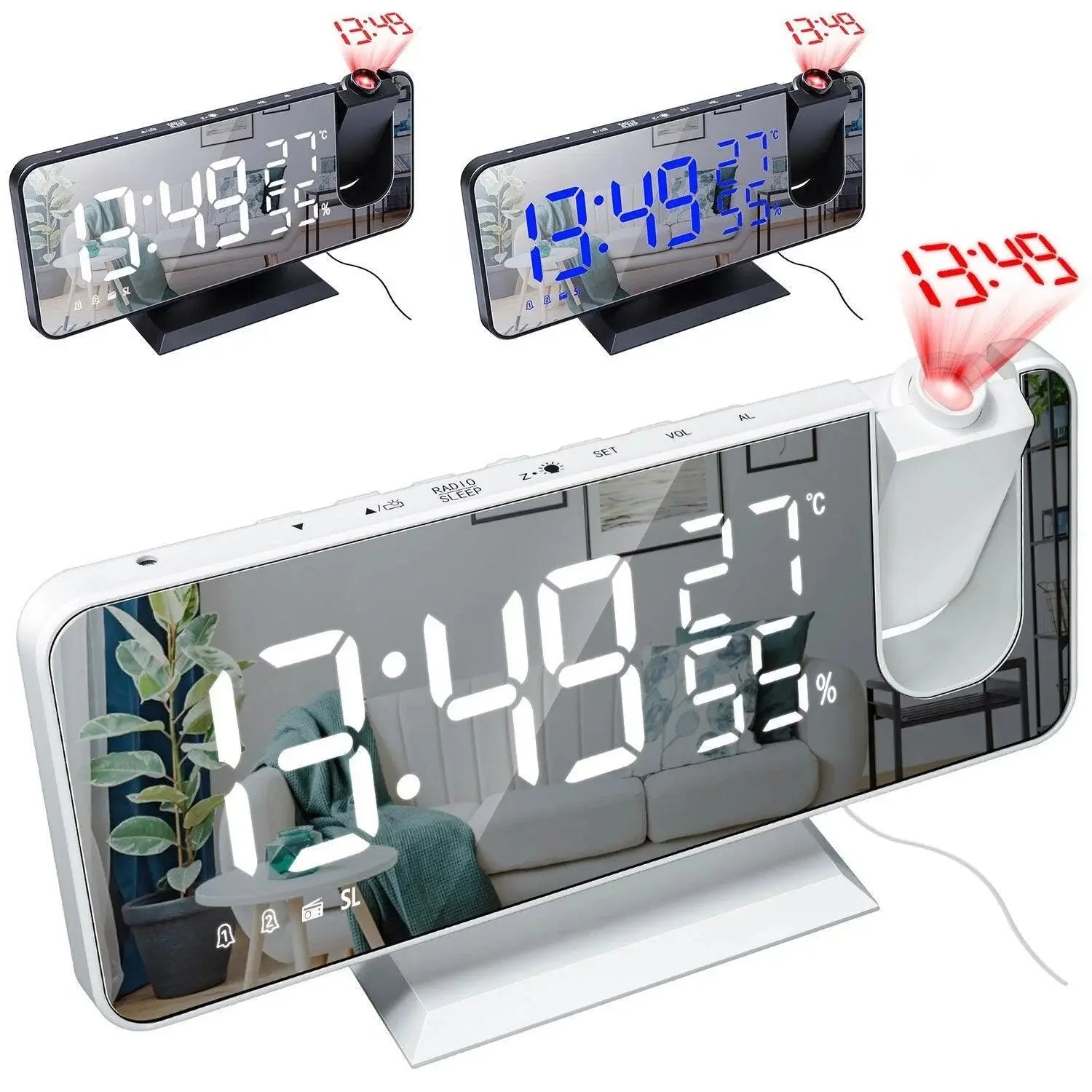 Maliben | Projection Alarm Clock With Mirror Display And Large Led Screen