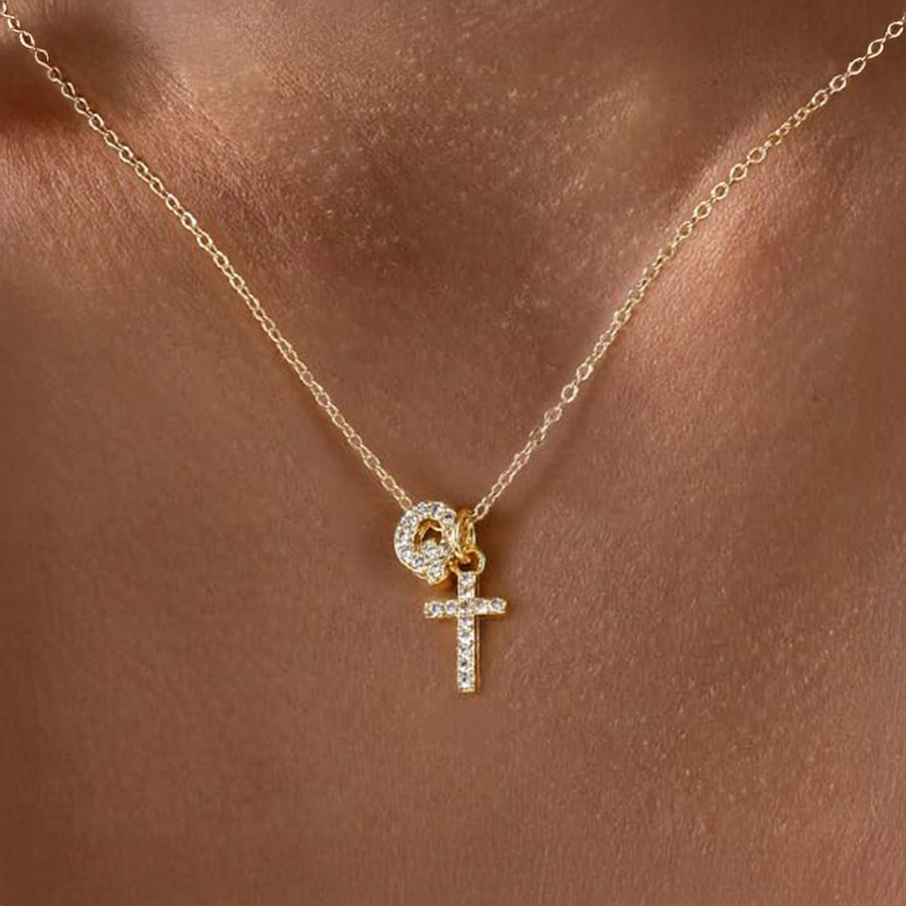 Maliben | Dainty Diamond Initial & Cross Necklace