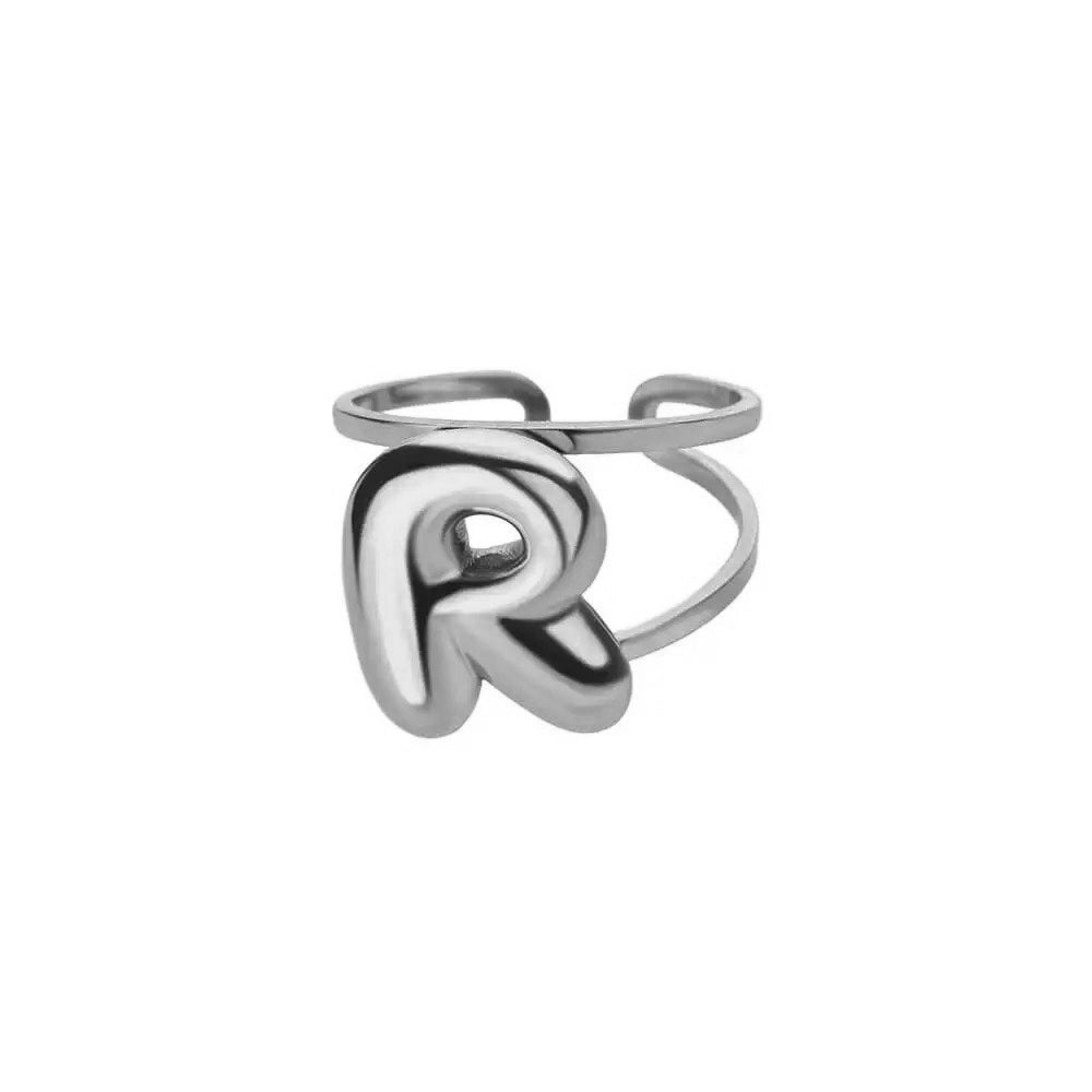 Maliben | Adjustable Open Band Bubble Letter Initial Ring