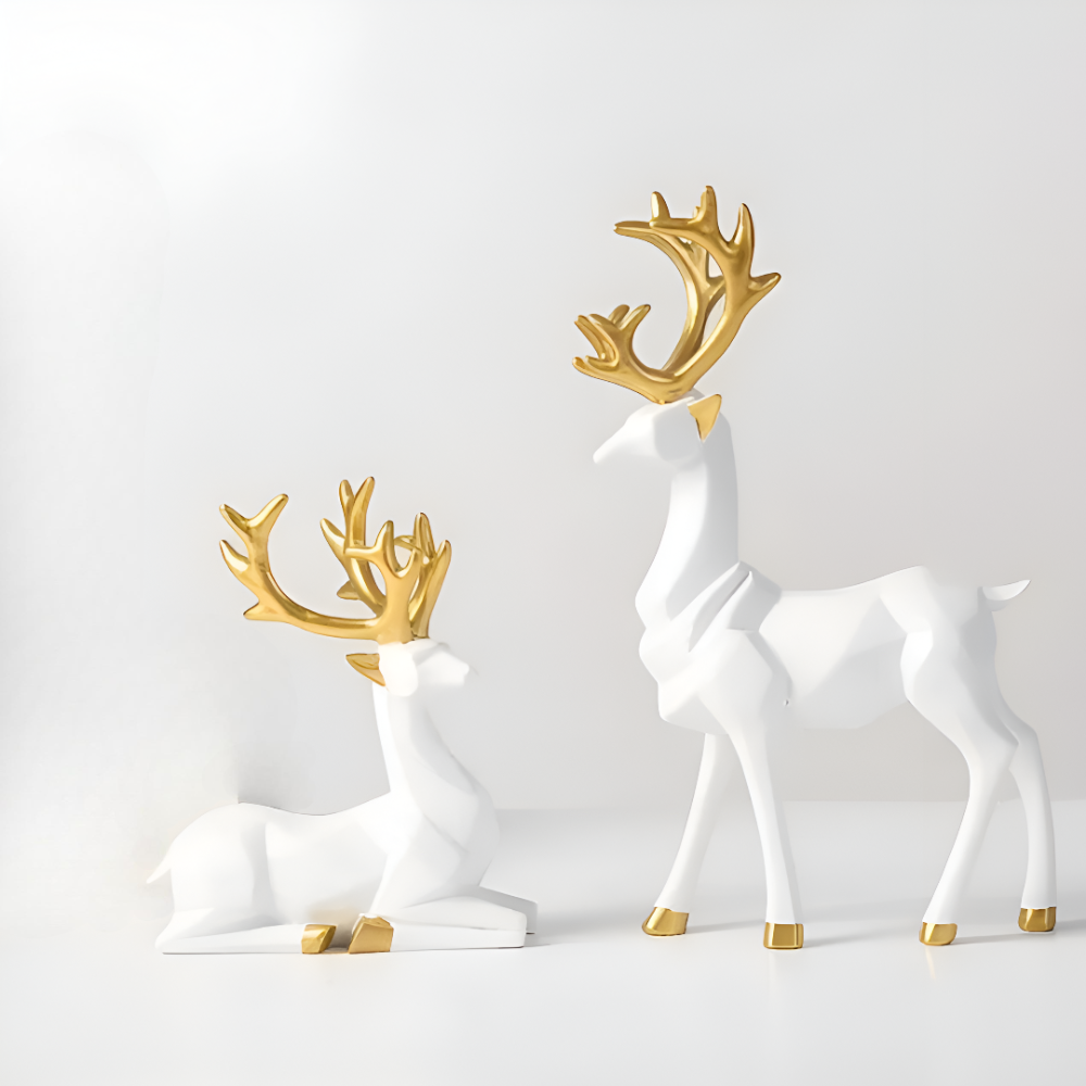 Maliben | Geometric Reindeer Figures Set – Modern 2-Piece Resin Decoration
