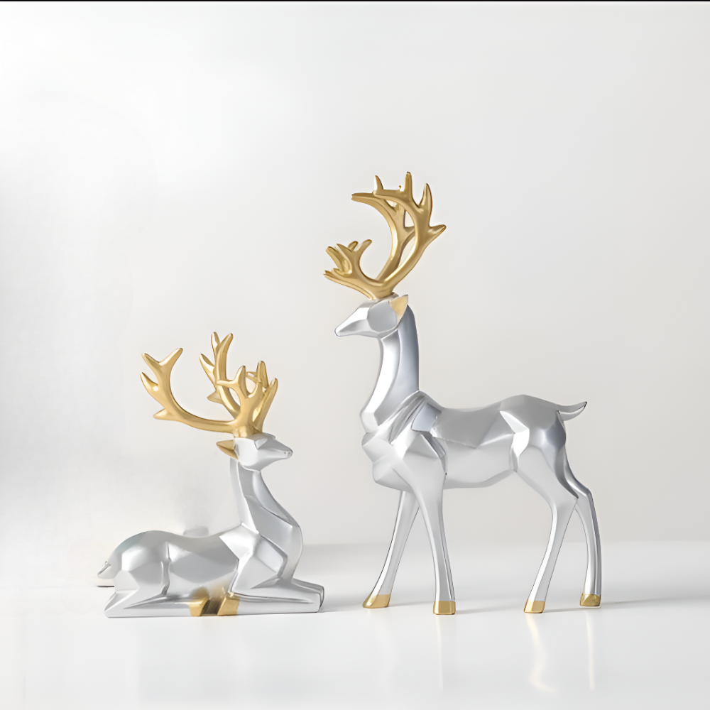 Maliben | Geometric Reindeer Figures Set – Modern 2-Piece Resin Decoration