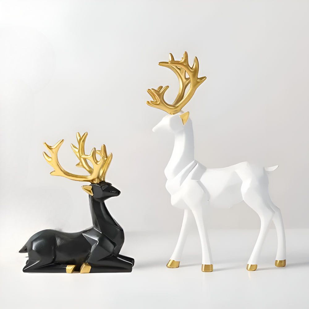 Maliben | Geometric Reindeer Figures Set – Modern 2-Piece Resin Decoration