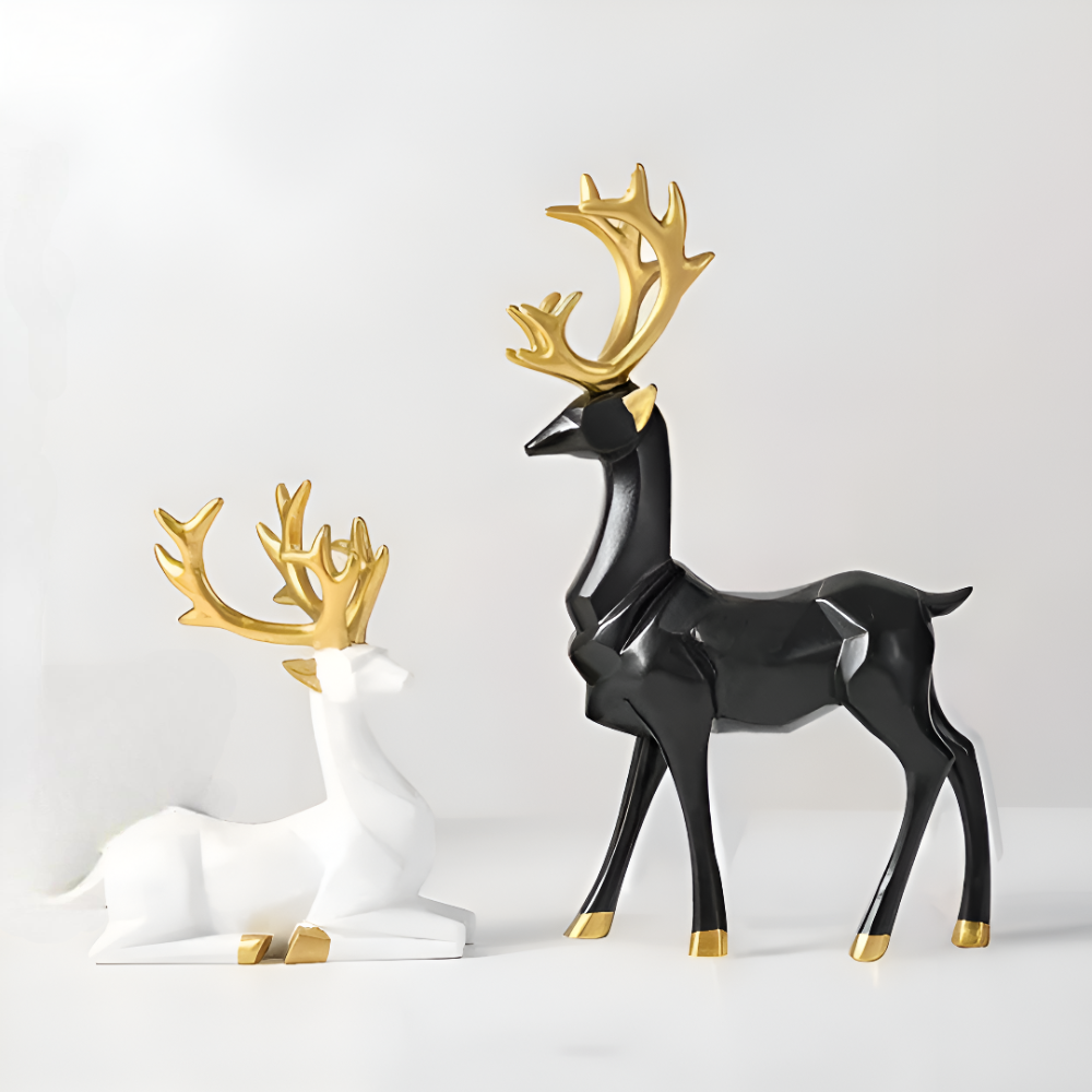Maliben | Geometric Reindeer Figures Set – Modern 2-Piece Resin Decoration