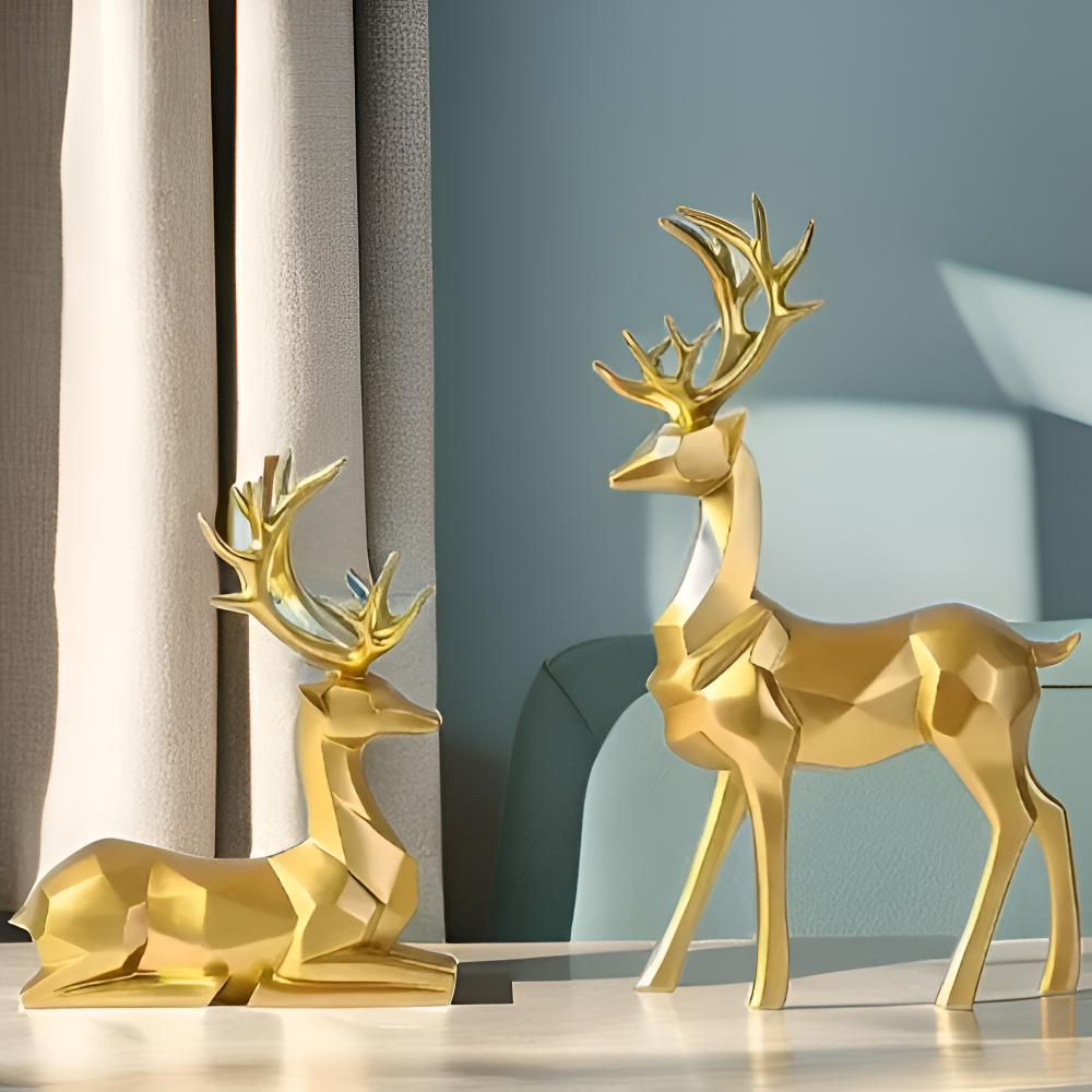 Maliben | Geometric Reindeer Figures Set – Modern 2-Piece Resin Decoration