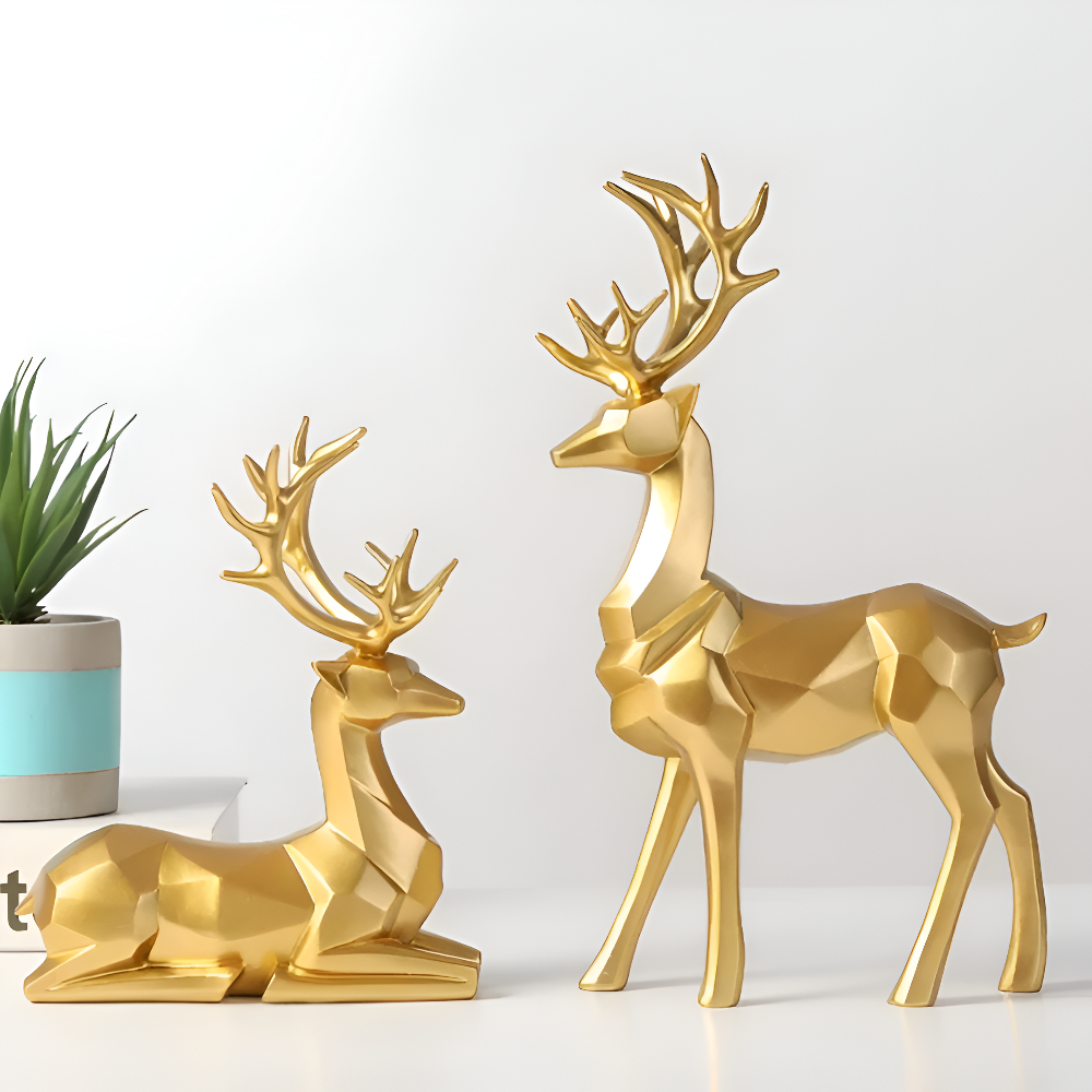Maliben | Geometric Reindeer Figures Set – Modern 2-Piece Resin Decoration