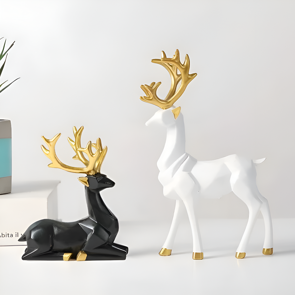 Maliben | Geometric Reindeer Figures Set – Modern 2-Piece Resin Decoration