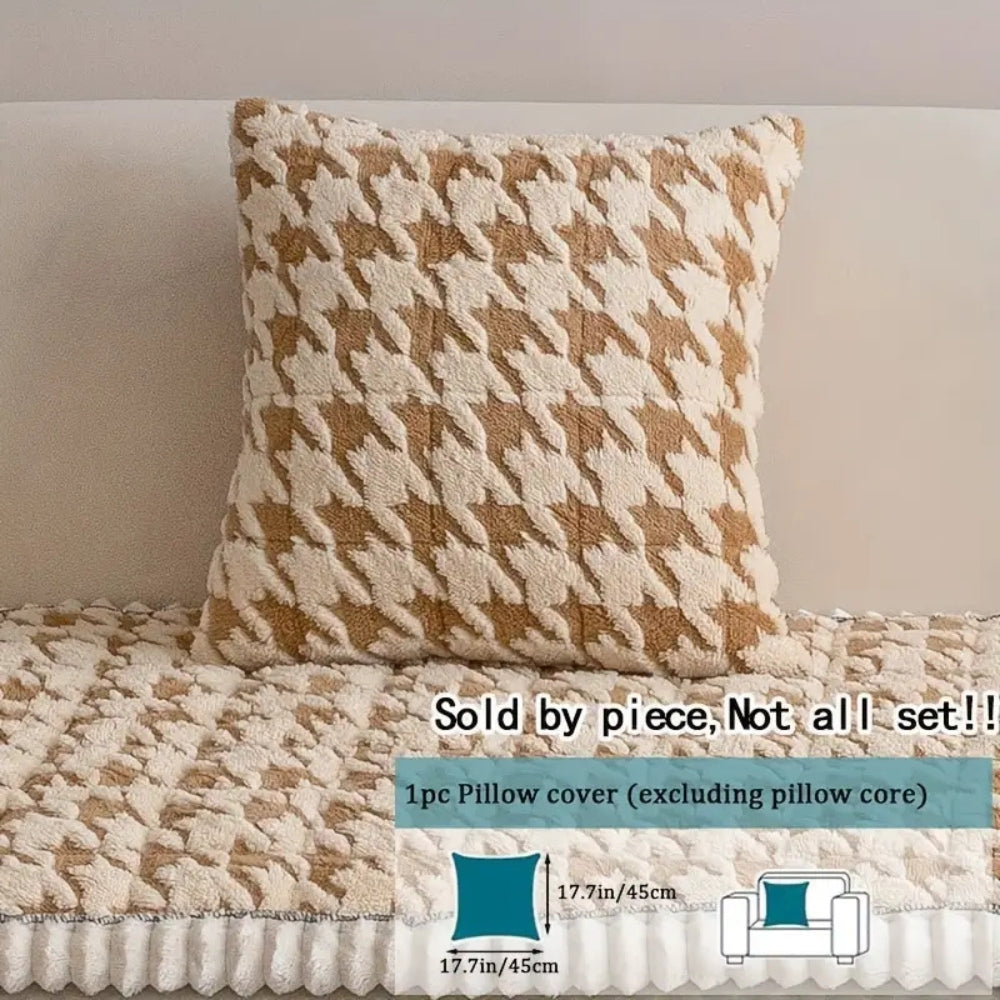 Maliben | Colourful Plush Houndstooth Sofa Cover and Cushion Cover