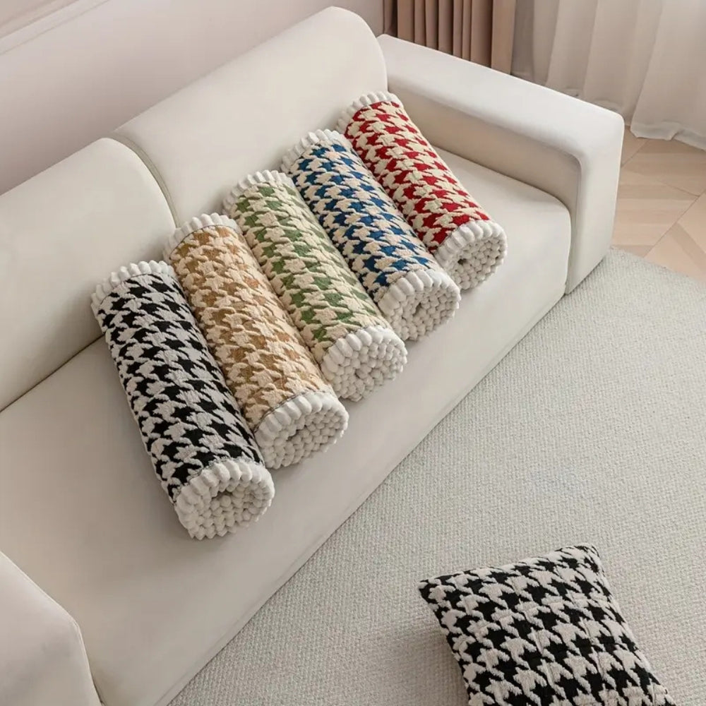 Maliben | Colourful Plush Houndstooth Sofa Cover and Cushion Cover
