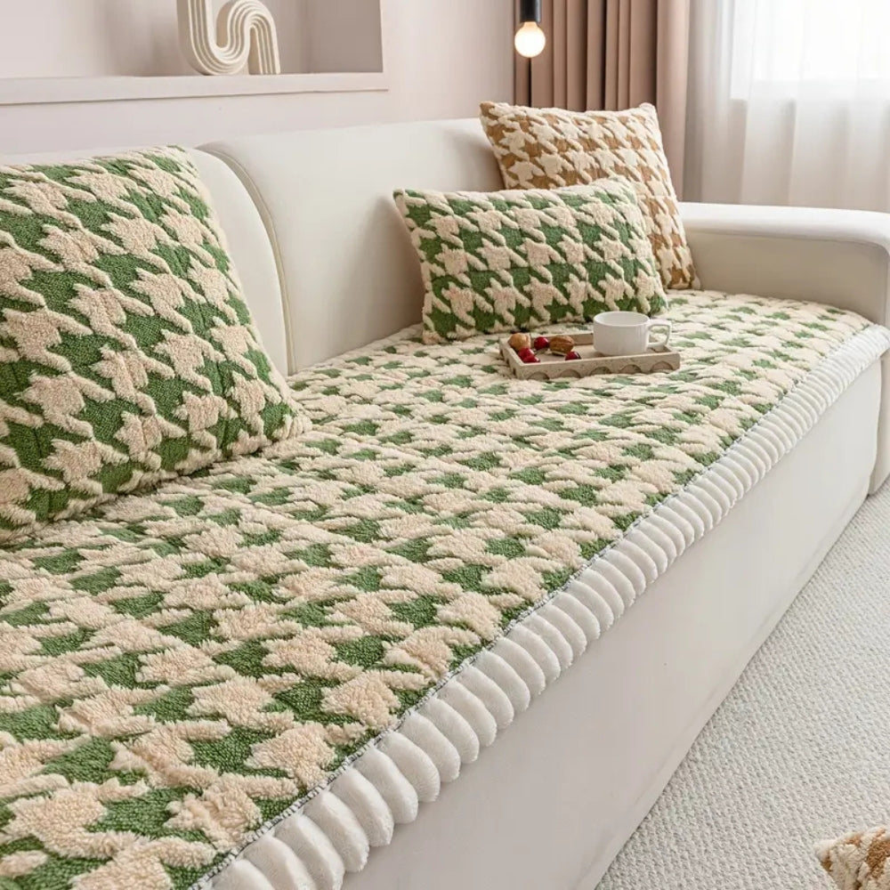 Maliben | Colourful Plush Houndstooth Sofa Cover and Cushion Cover