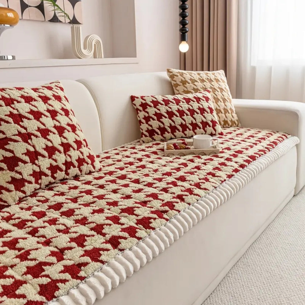 Maliben | Colourful Plush Houndstooth Sofa Cover and Cushion Cover